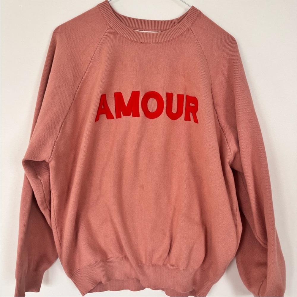 Women’s Dusty Pink Sweater with Red Velour Like ‘AMOUR' Text